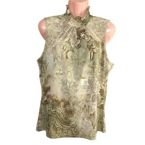 Serenade New York Women's Sleeveless Blouse Size L Paisley/Floral‎ Olive Green